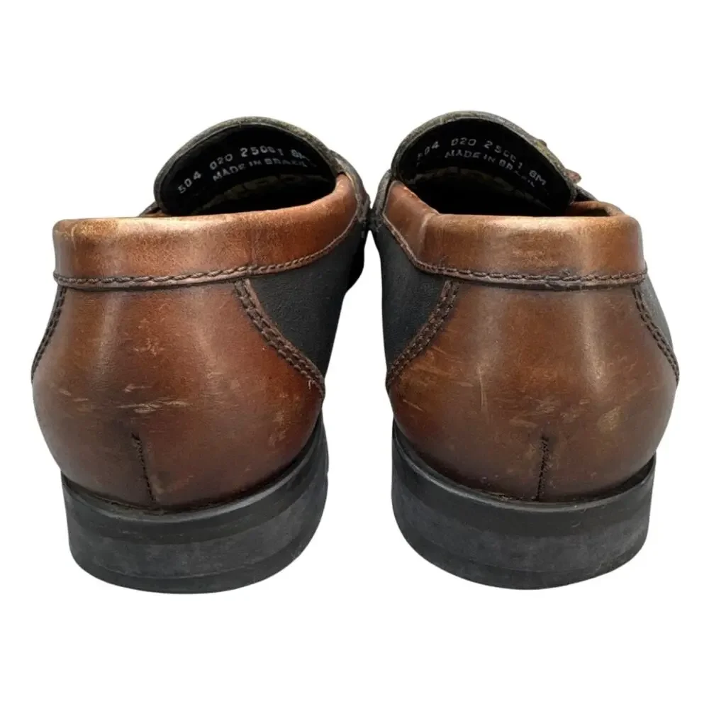 Johnston & Murphy Hayes Black Brown Leather Woven Tassel Slip-On Loafers Men 8
